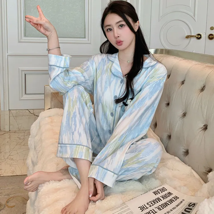 睡衣女款春秋季长袖长裤套装可爱小企鹅大码可外穿家居服套装