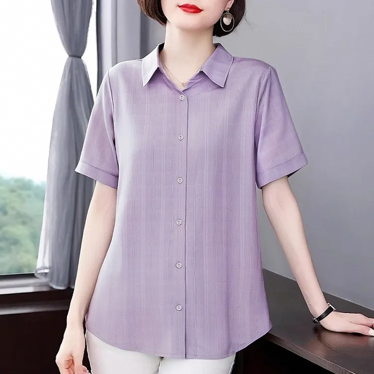 翻领短袖衬衫女外穿2025夏季新款大码polo领衬衣宽松显瘦上衣薄款