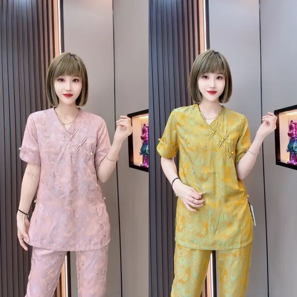 敏宝儿➕8953夏季新款幻彩鎏光蝴蝶提花显瘦气质国风套装