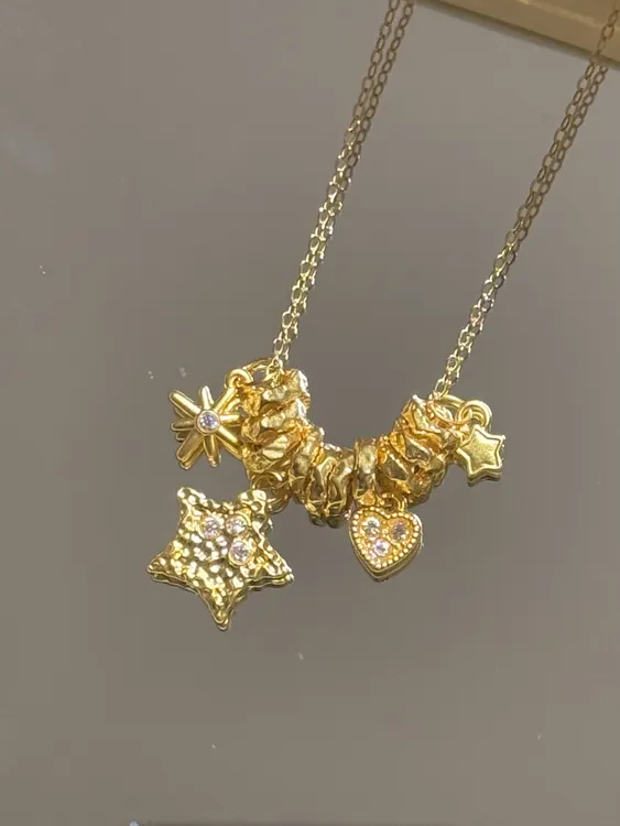 贝贝黄金 足金999 锤纹星星项链 金重1.3 含银链一套出【5D镶嵌】