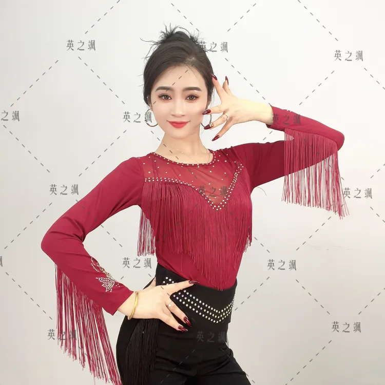 【英之飒】流苏镶钻女上衣显瘦百搭广场舞水兵舞女吉特巴舞服2228