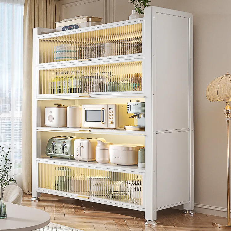 碳钢防尘厨房置物架餐边柜大容量收纳储物加厚多功能微波炉收纳柜