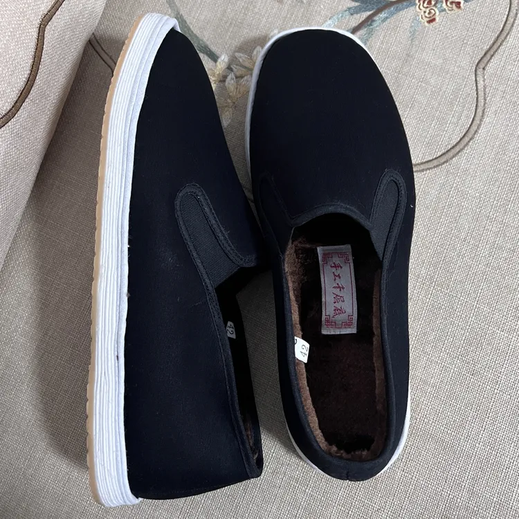 秋冬防滑保暖千层底耐磨一脚蹬加厚布鞋