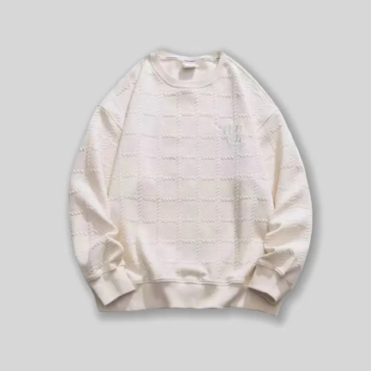 潮牌厚款华夫格宽松圆领卫衣秋冬百搭刺绣字母亲肤套头衫