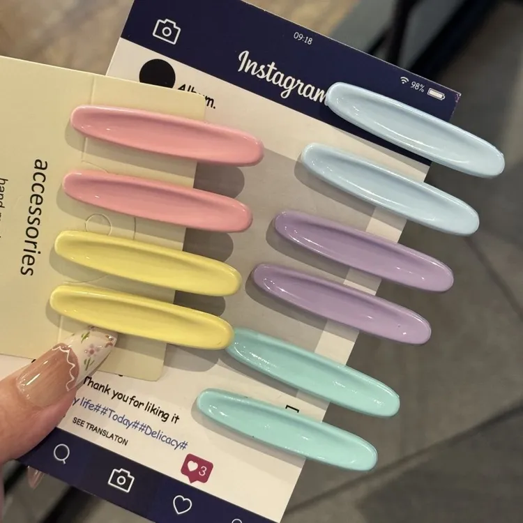 2025夏季多巴胺彩色碎发侧边发夹甜美粉色夹子前额椭圆对夹发饰