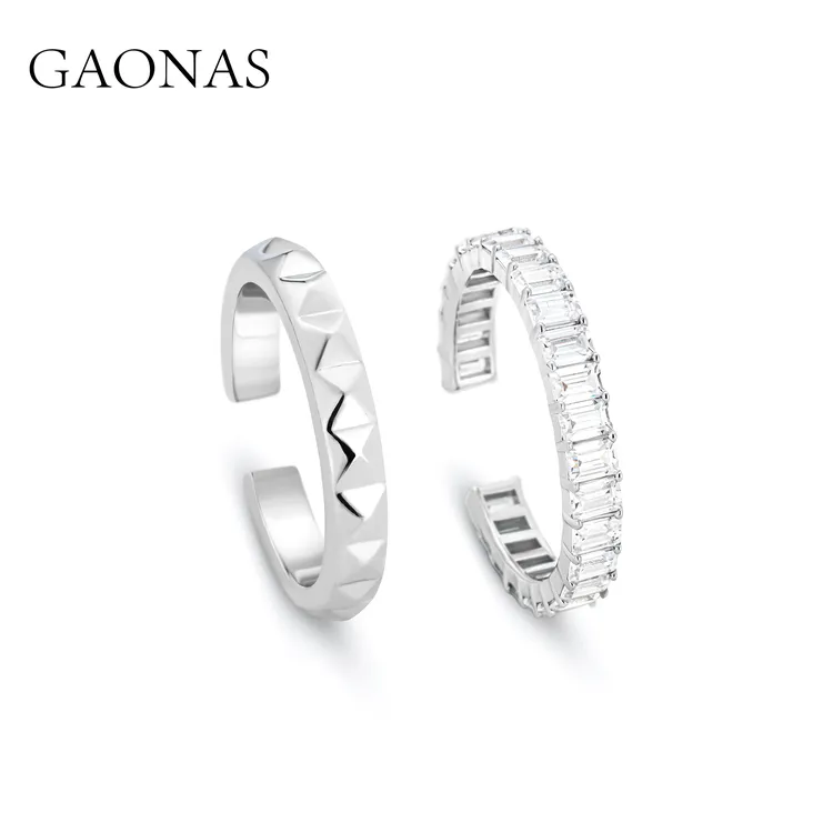 GAONAS 925银合成锆石戒指 时尚情侣奢华璀璨白色开口套戒10128JW