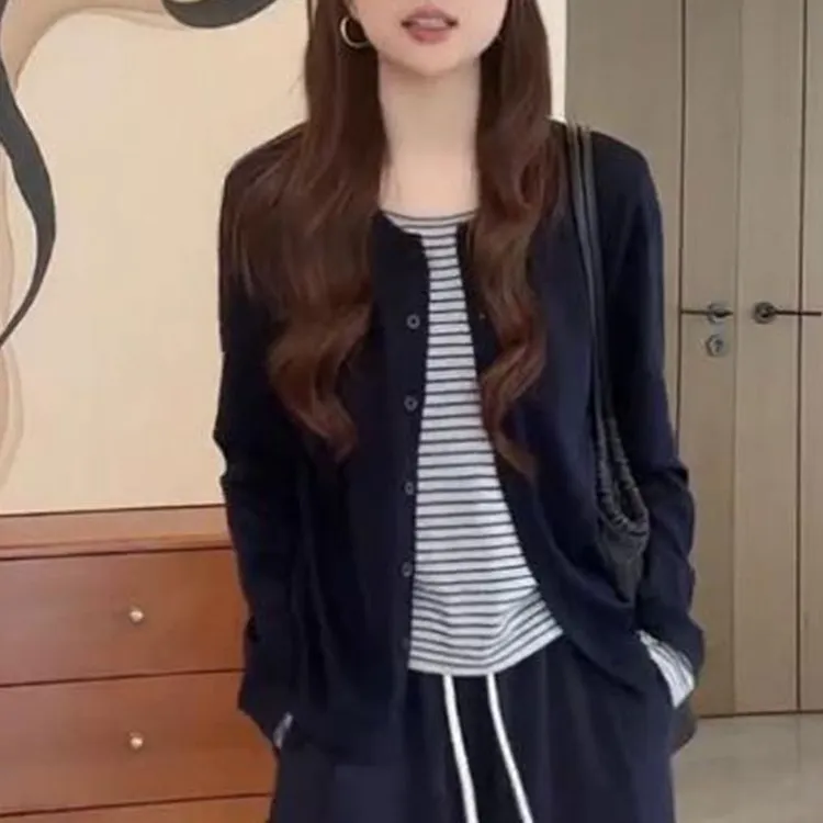 撞色假两件拼接针织衫女士2025秋季新款显瘦减龄气质长袖百搭上衣