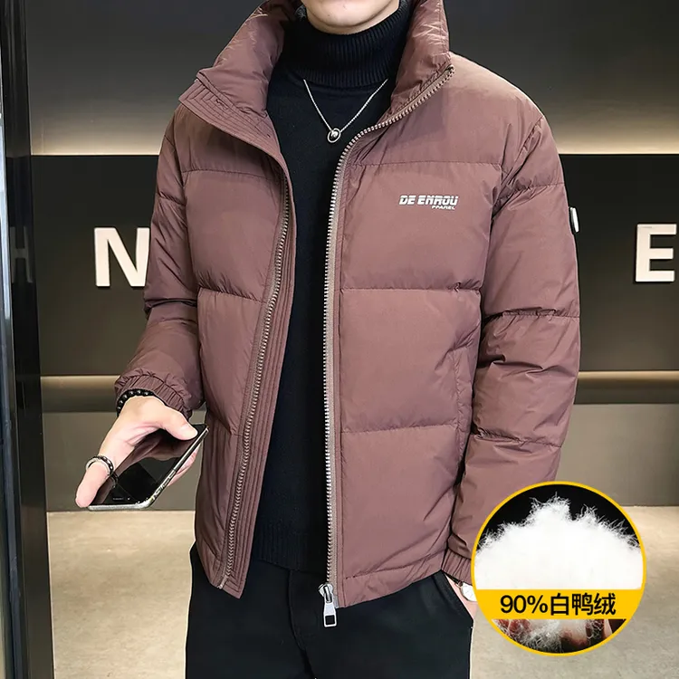 羽绒服男士冬季2025新款时尚立领短款休闲上衣加厚保暖白鸭绒外套
