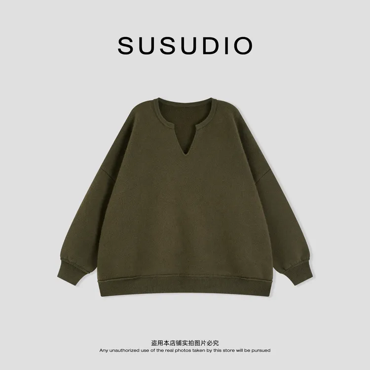 SUSUDIO  兔毛+绵羊毛 极简小V领冬季保暖软糯长袖毛衣  50248