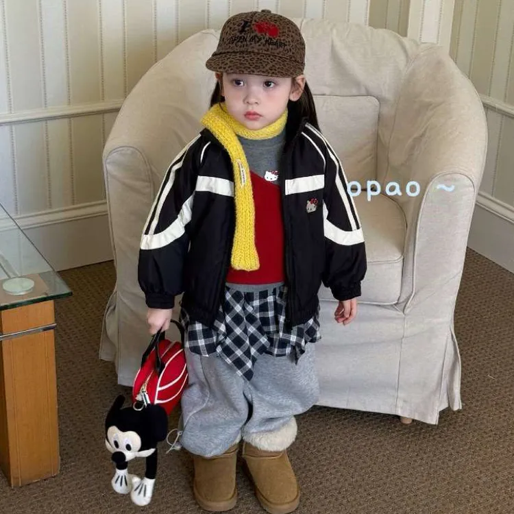 opao 现货 25年秋冬新款棒球领休闲风常规款加绒夹克拼接韩版外套