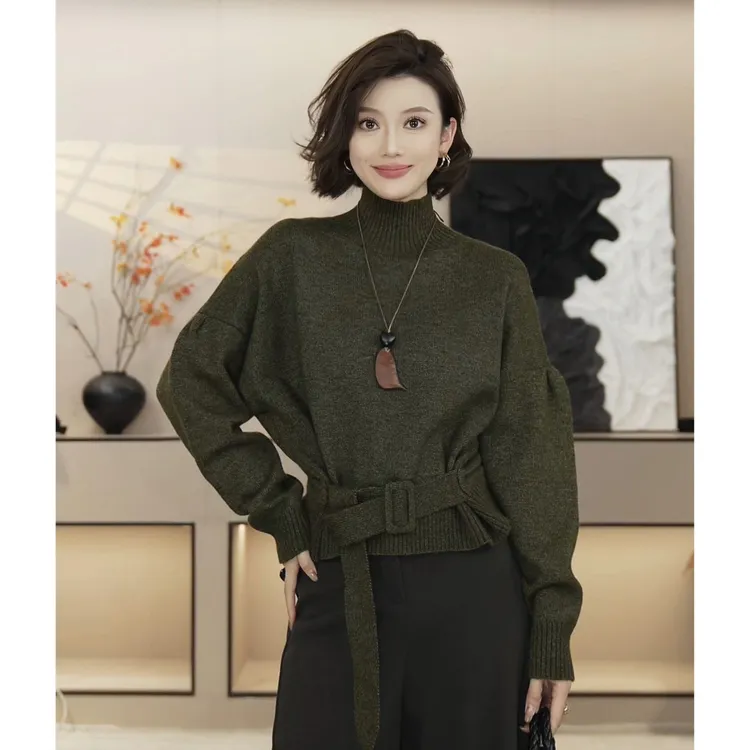 【橄榄枝的慵懒】法式风半高领收腰系带优雅气质毛衣HBZX710120