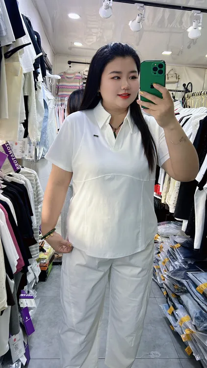 Polo领正肩棉质上衣短袖