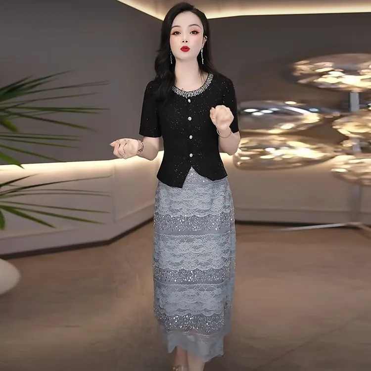 棉质刺绣连衣裙2025夏季新款时尚气质减龄显瘦遮肉假两件套装裙子