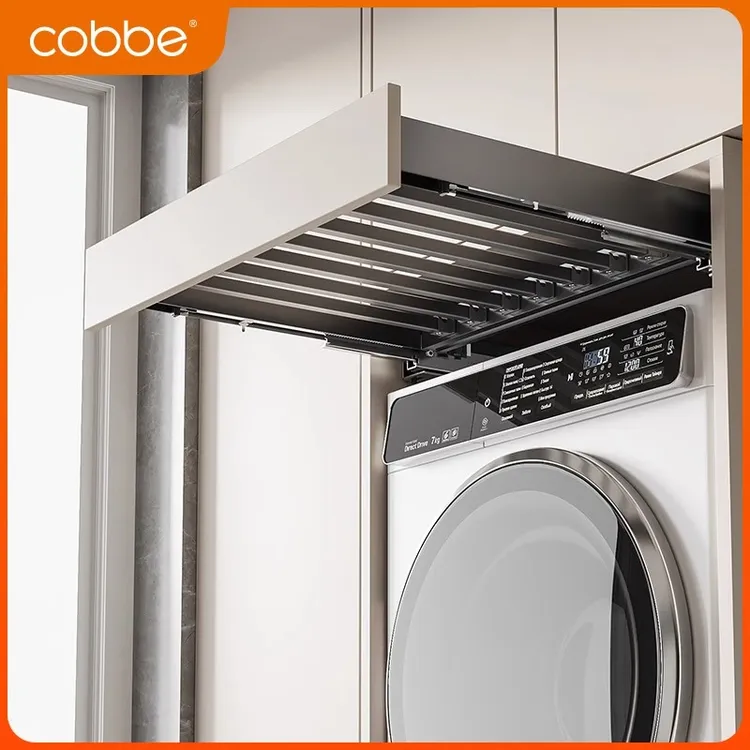 卡贝洗衣机抽拉衣架阳台上方隐藏式伸缩隐形晾衣架裤架收纳滑轨