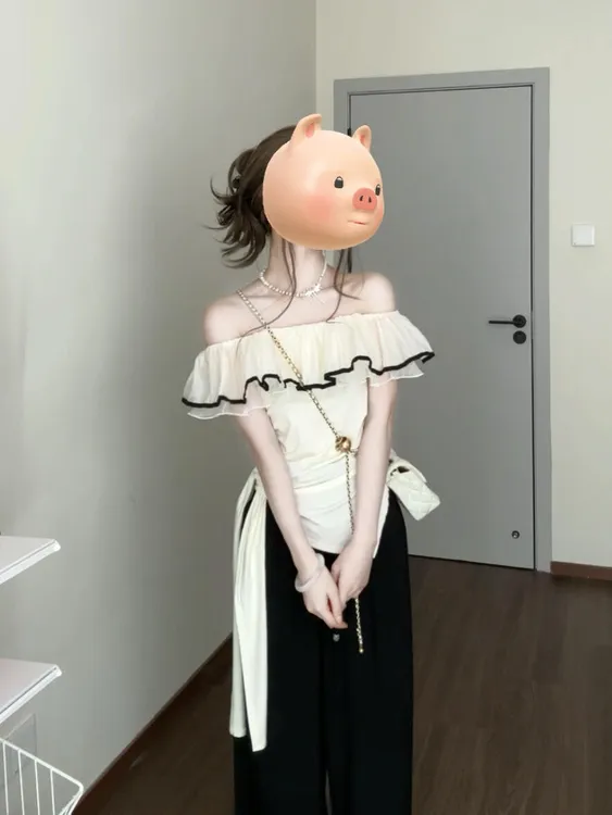 法式绝美设计感荷叶边一字肩绑带衬衫女宽松阔腿裤两件套装夏新款