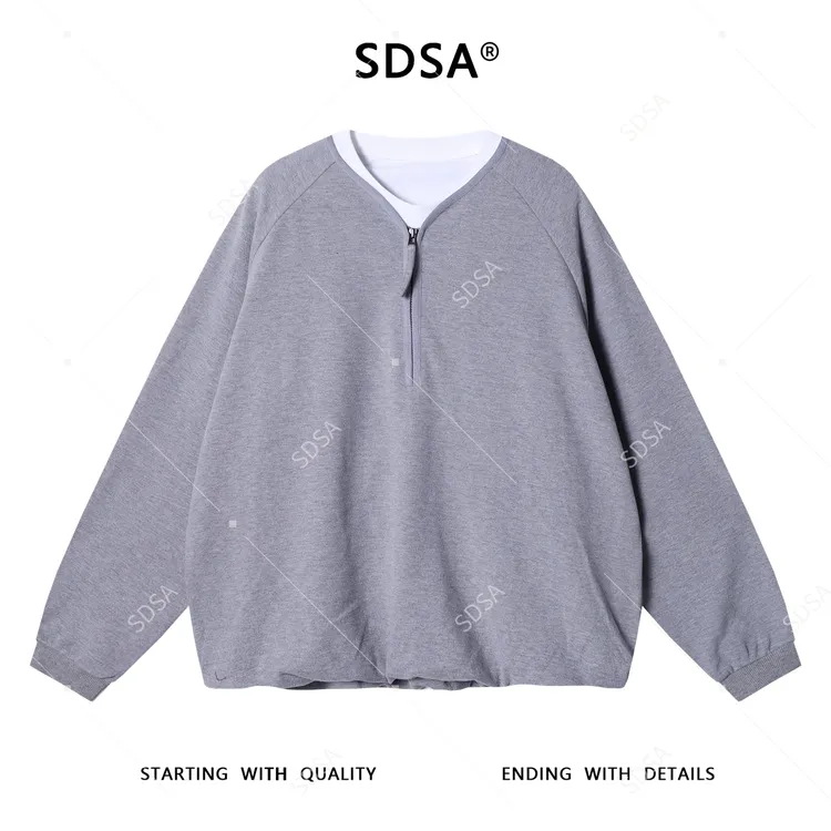 SDSA男士秋冬新款痞帅男装韩版简约撞色半拉链圆领假两件卫衣时尚