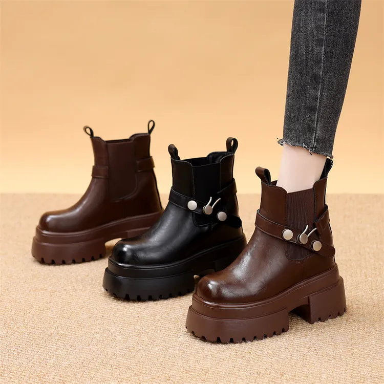 欧货厚底切尔西短靴女2025冬季新款时尚英伦风内增高显瘦网红短靴