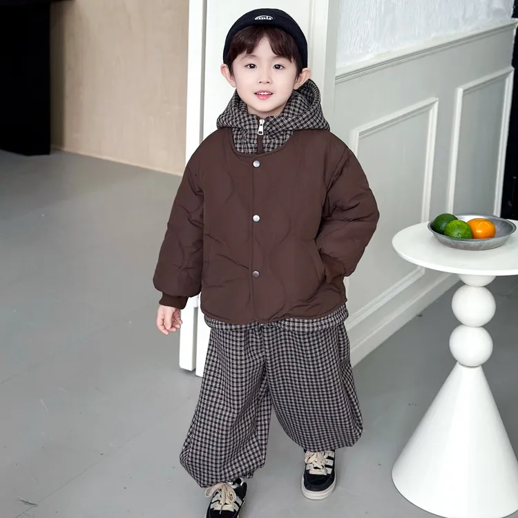 儿童秋冬夹棉套装秋冬新款男童冬装两件套洋气酷帅儿童假两件棉服