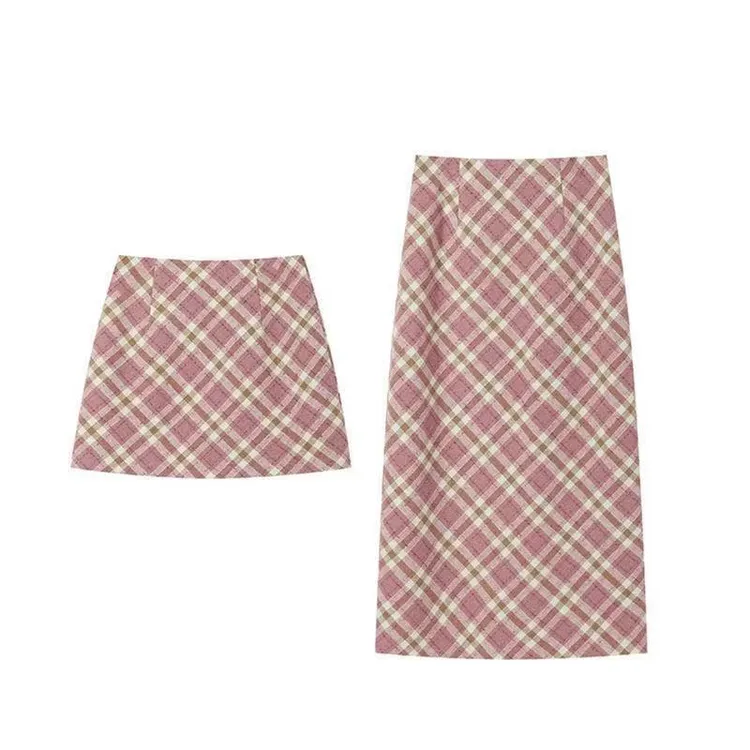 毛呢半身裙女2025秋冬新款设计感高腰显瘦中长款格子a字包臀裙