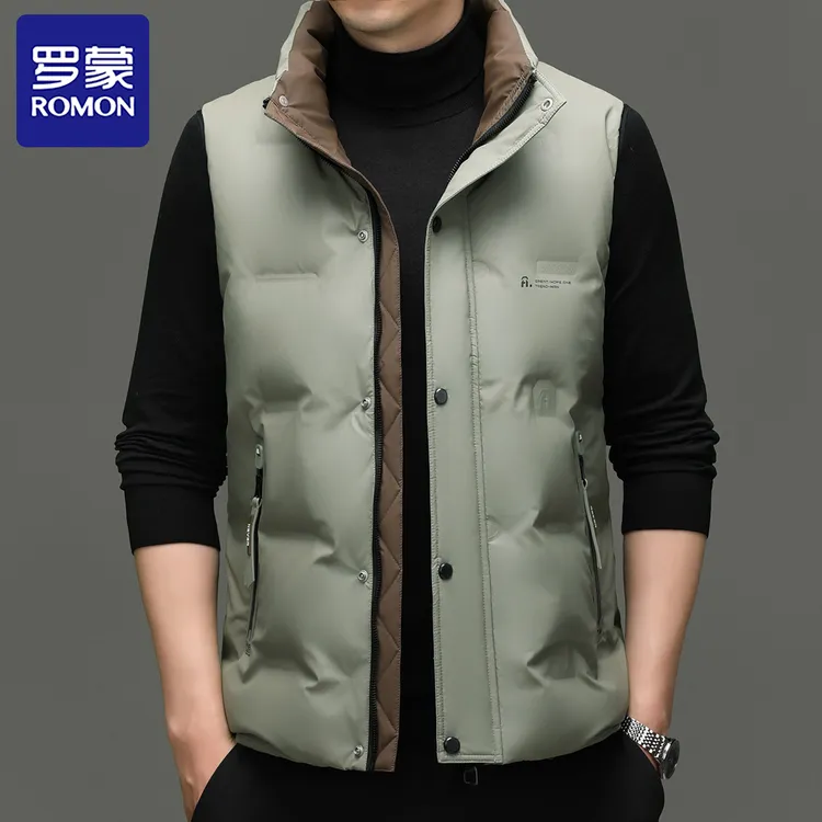 Romon/罗蒙秋冬季白鸭绒羽绒马甲男士立领时尚保暖男装羽绒马甲潮
