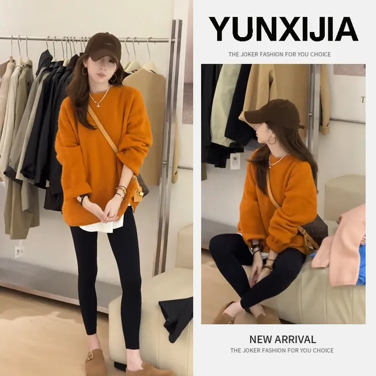 今年流行穿搭一整套女2025新款秋季圆领针织毛衣百搭鲨鱼裤两件套