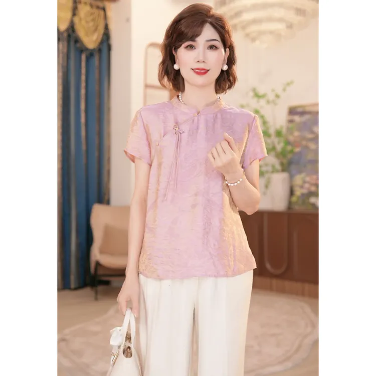 中年妈妈夏季新中式上衣服2025新款洋气中老年女装国风上衣