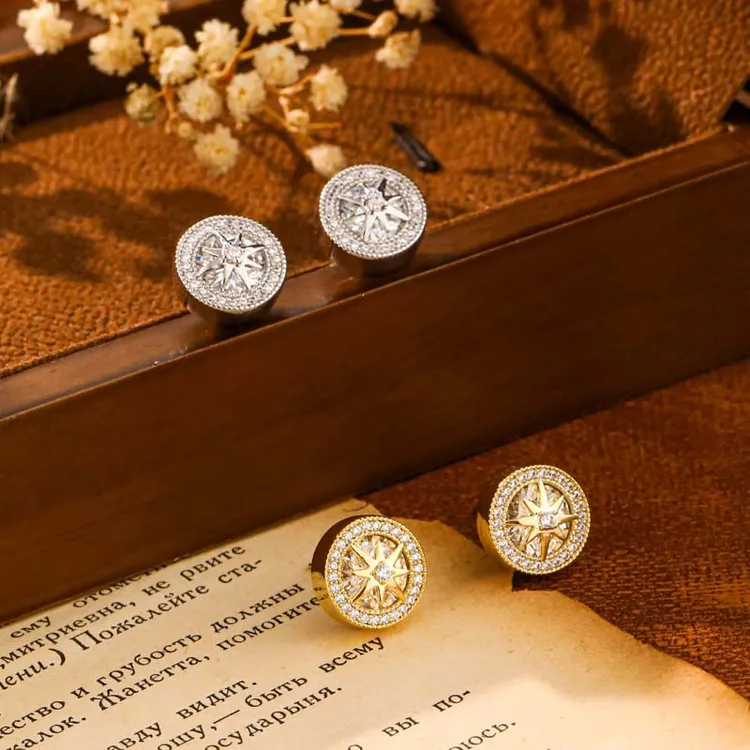 铜合金锆石耳饰 闪耀星芒微镶满锆耳钉时尚超闪耳环百搭轻奢耳饰