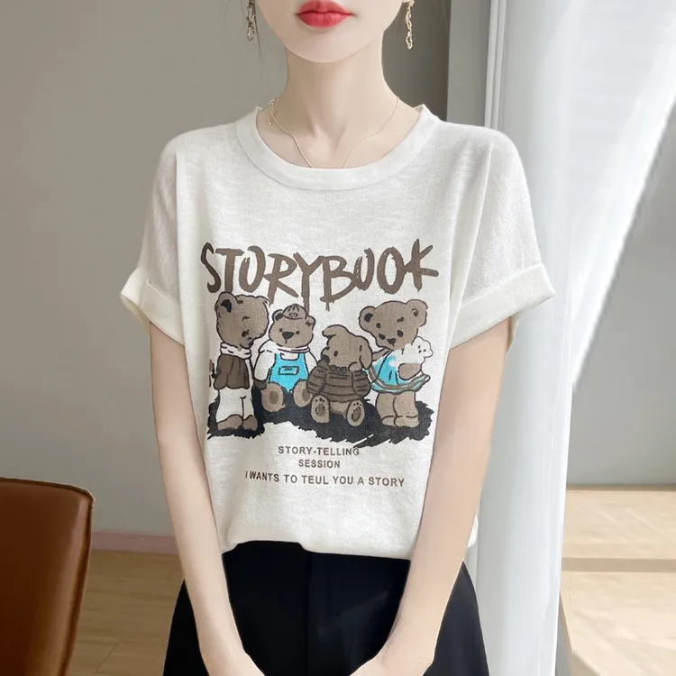 洋气设计感卡通小熊印花短袖夏季高级小众短袖N538+XSM