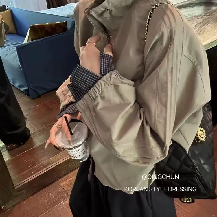 2025女千鸟格秋季常规立领短外套短款美式复古