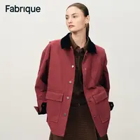 Fabrique Georgia秋冬新品波尔多红纯棉翻领宽松工装夹克棉服外套