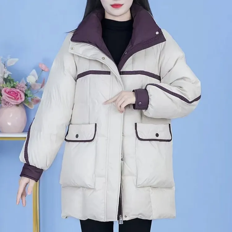 【羽绒服】冬季时尚简约翻领休闲新款洋气宽松保暖加厚显瘦羽绒服
