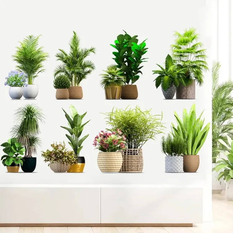 绿植墙上客厅拼贴清新藤条挂坠装饰墙贴画风景pvc平面仿真花朵商品图