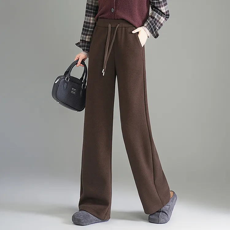 正品高端时尚羊毛呢窄版阔腿女2025秋冬新款高腰垂感直筒休闲裤子