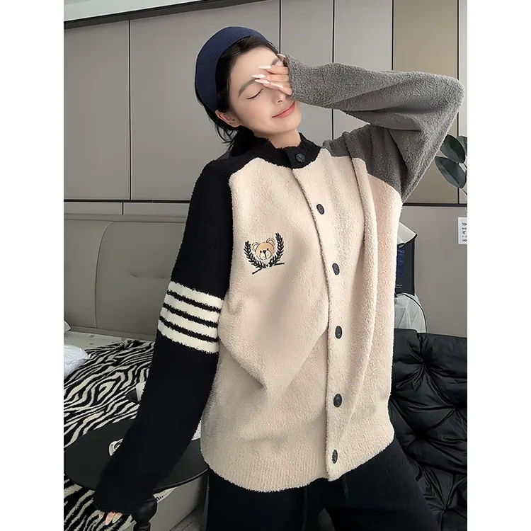 睡衣女士秋冬款冬季半边绒家居服加绒加厚保暖圆领可外穿宽松套头