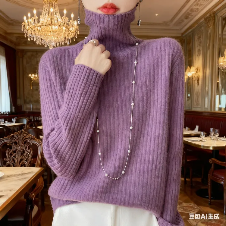 羊绒衫女秋冬爆款保暖高领内搭打底衫潮牌时尚洋气百搭针织毛衣