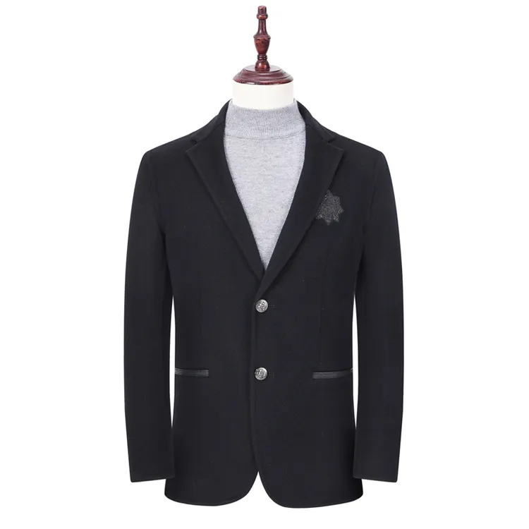 BP853311711 秋冬新款双面呢羊毛西装休闲男士翻领外套黑色便西