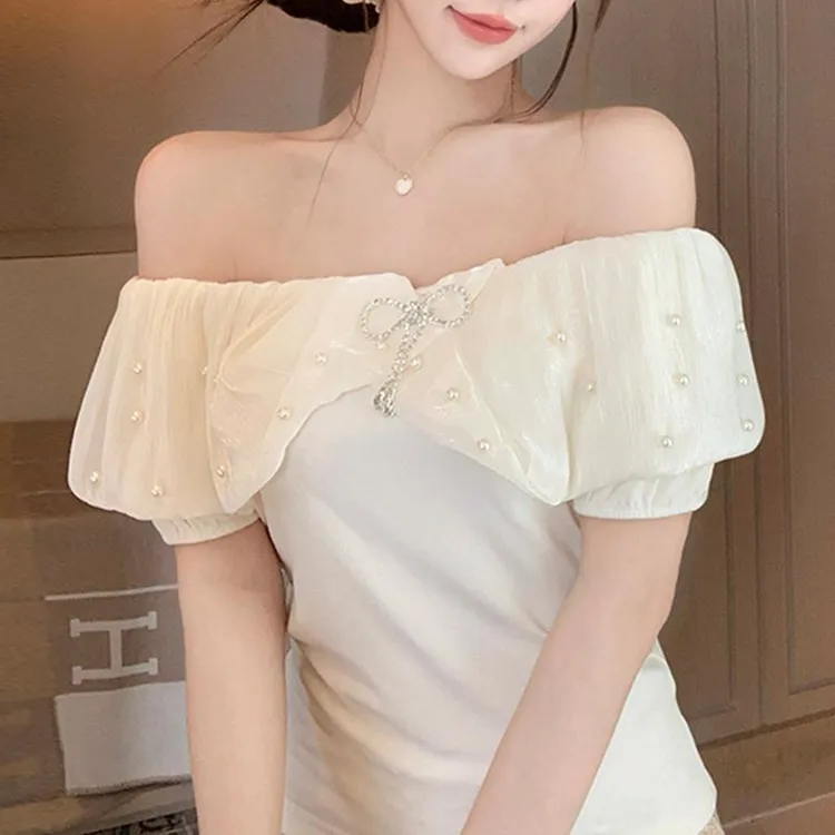 短袖t恤女2025新款爆款夏季一字肩纯欲辣妹性感修身显瘦洋气上衣