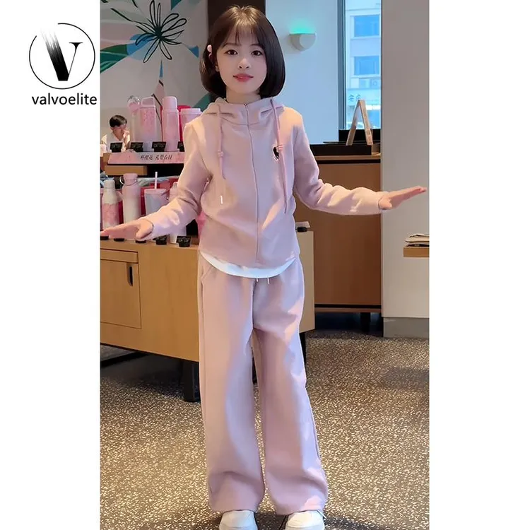 VALVOELITE女童套装春秋季2025新款洋派假两件外套休闲裤两件套