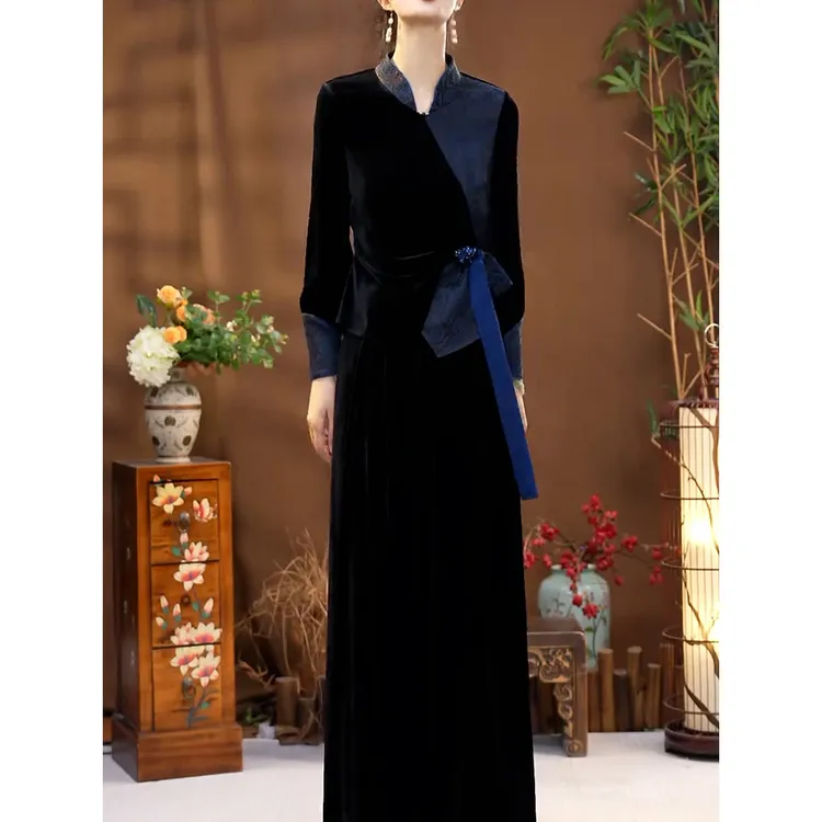 高级感轻奢丝绒裤套装女2025秋季新款拼接设计感立领衬衫+阔腿裤