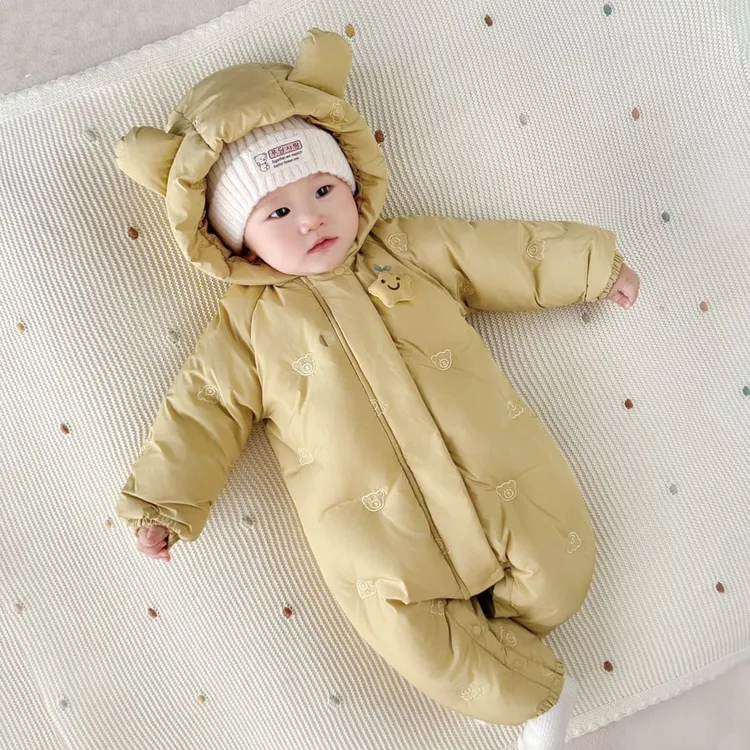 2025新款婴儿羽绒服连体衣冬季宝宝连帽外出服婴幼儿加厚哈衣爬服