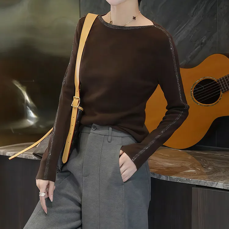 韩版时尚气质百搭款高级感纯色上衣女2025早秋简约休闲长袖针织衫