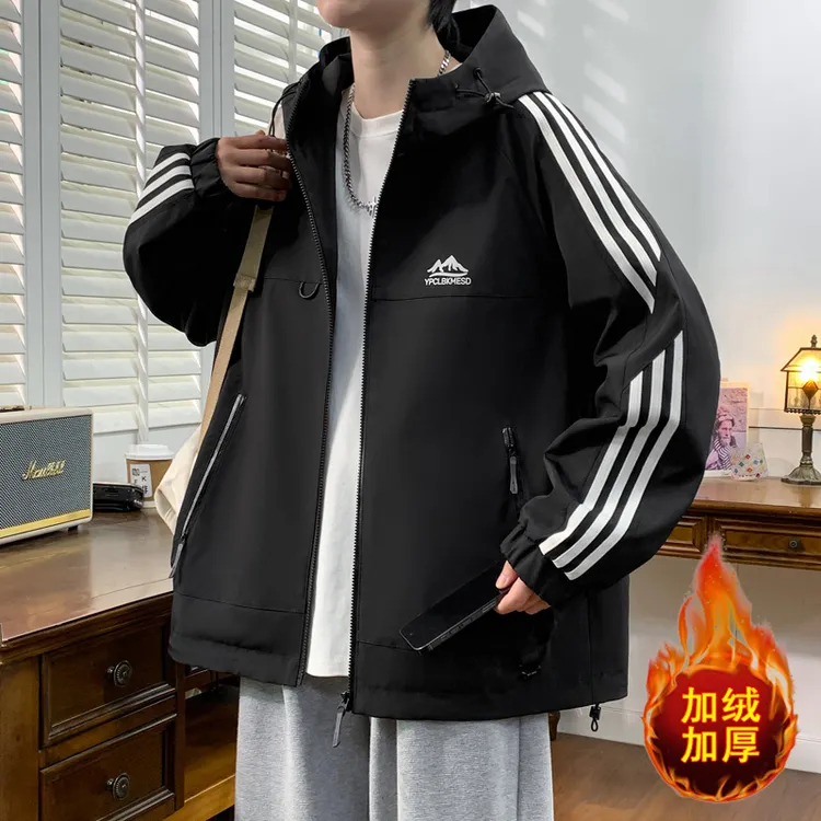 秋冬季青少年新款宽松连帽夹克上衣运动男士印花字母连帽上衣外套