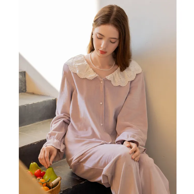 双面海岛绒冬款柔软亲肤睡衣女2025法式高级精致显瘦家居服套装