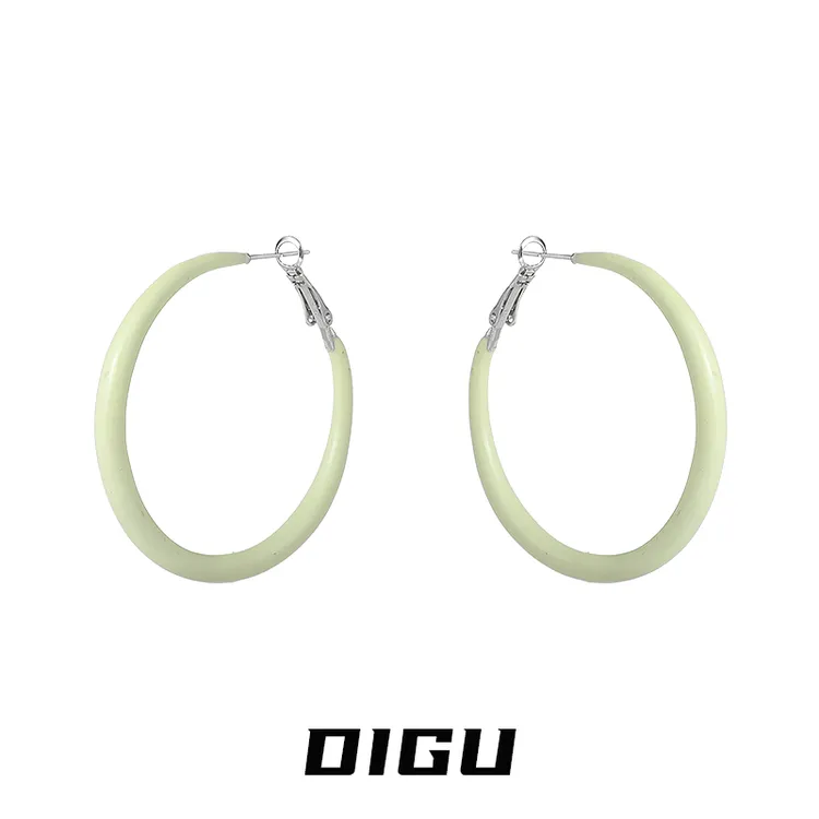 铜合金耳饰 夏季少女感奶油色耳圈气质滴釉素圈耳环百搭蓝色耳饰