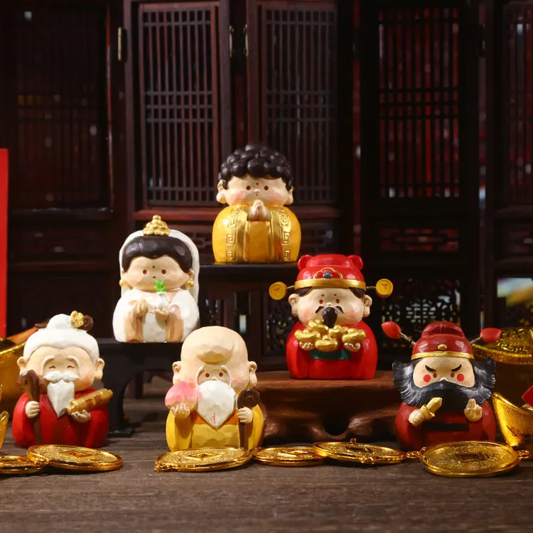 创意中式彩绘手工神像工艺品桌面摆设车载公仔玄关禅意雕塑皆如愿