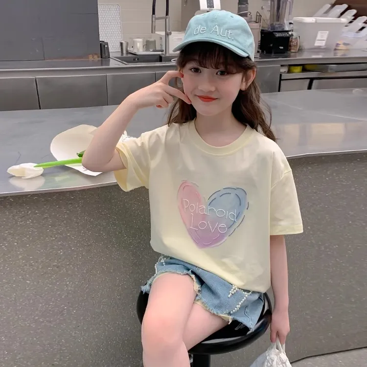 女童短袖T恤2025新款夏装儿童洋气百搭童装女大童网红半袖上衣潮t
