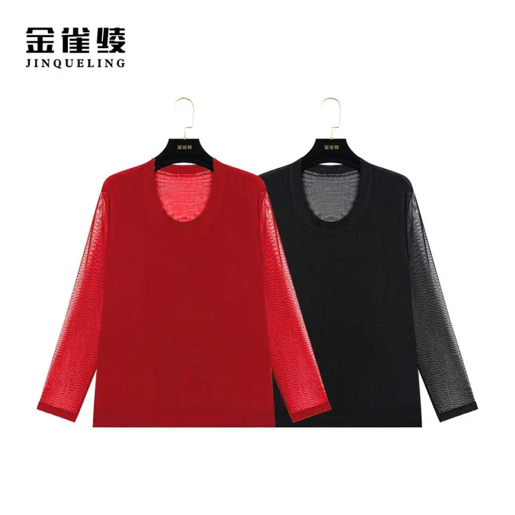 【金雀绫】100桑蚕丝秋季新款圆领网纱气质时尚款小衫K0061