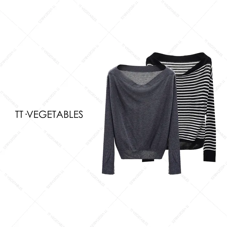 TT・VEGETABLES【序白】季凯 水溶羊毛混纺针织衫条纹套头上衣521500
