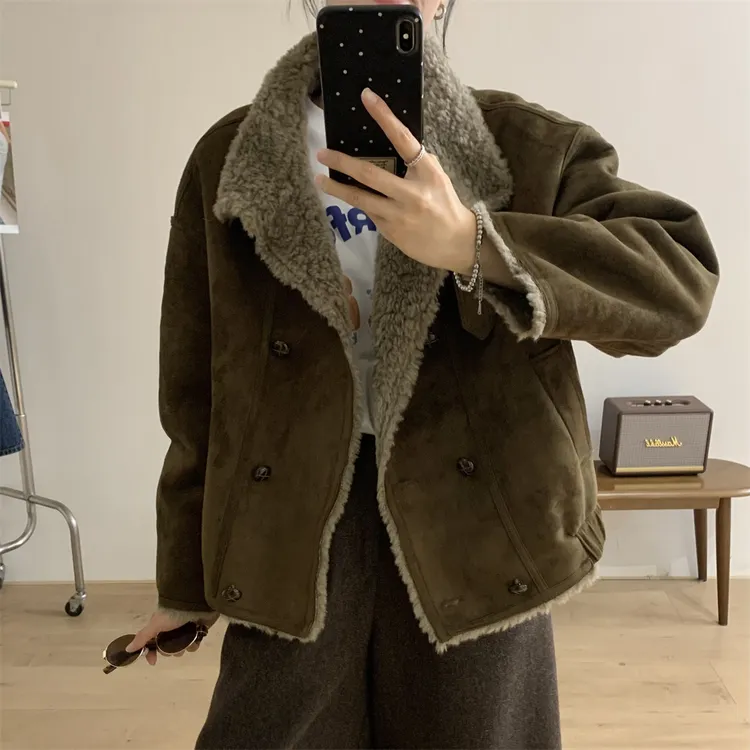 2025冬新款韩版宽松显瘦仿皮毛一体外套女加厚保暖机车服上衣