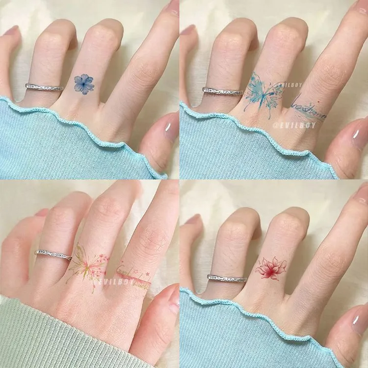 纯欲手指蝴蝶ins国风花朵图案彩色纹身贴纸清晰防水持久少女仿真